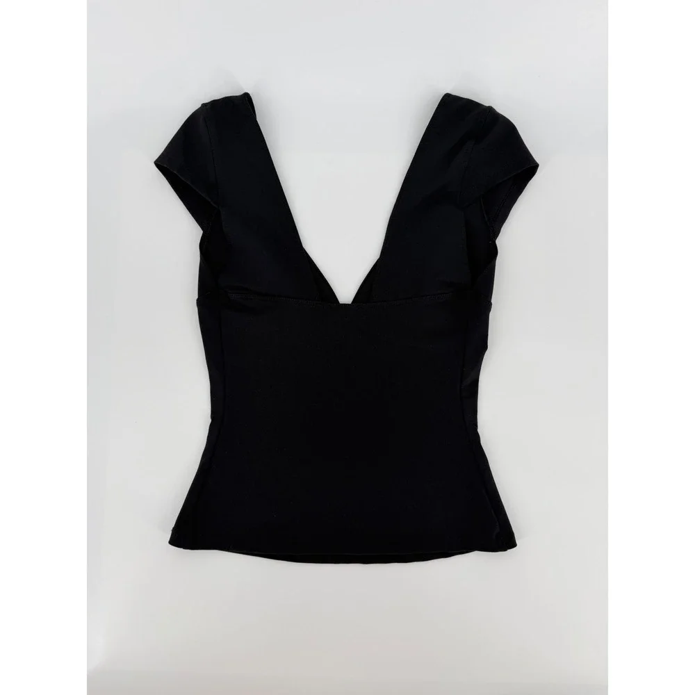 Intimately Free People Black Cap Sleeve Deep V-Neck Top OB1524278 Small